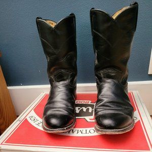 Justin Black Kipskin Leather Cowboy Western Roper Boots Sz 8